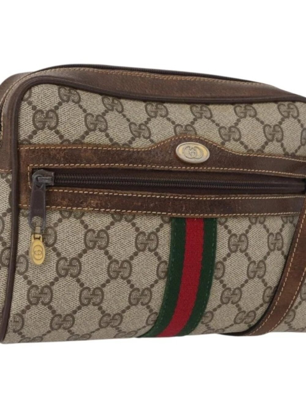 GUCCI GG Supreme Web Sherry Line Bag PVC Beige Gold 001 3654 5 Auth 172680 - Picture 2 of 16